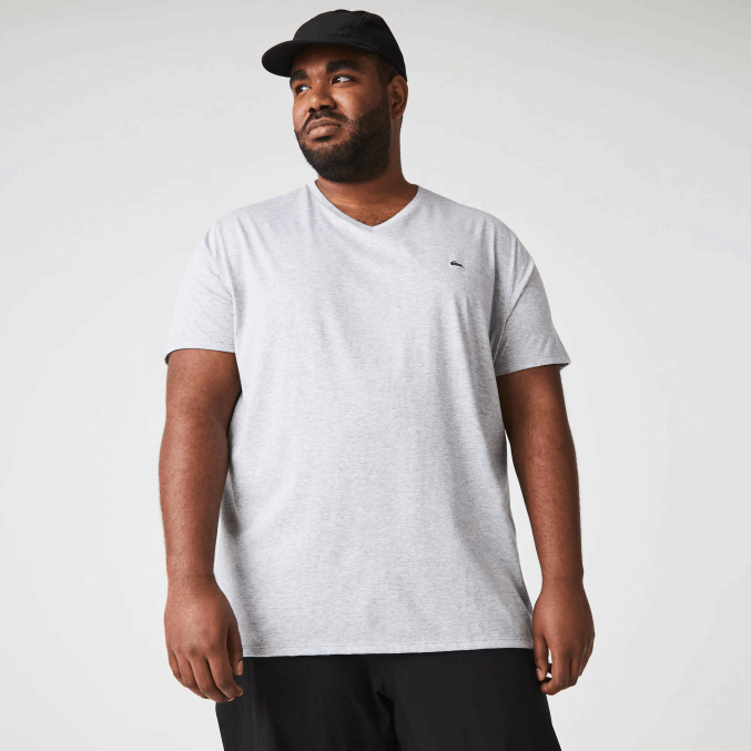 lomo gris cca VVL0A614 hombres Lacoste playera de punto de algodón pima con cuello en V