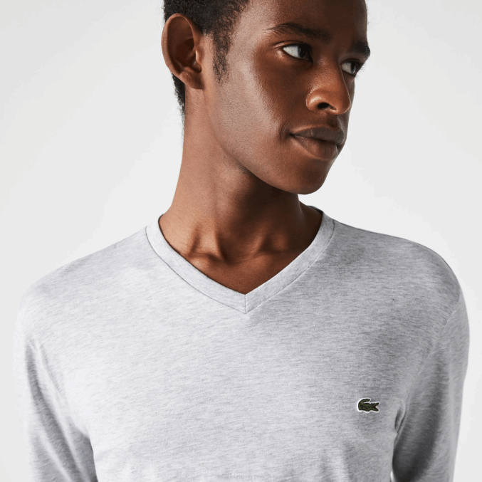 lomo gris cca VVL0A677 hombres Lacoste playera de punto ligero de algodón pima con cuello en V