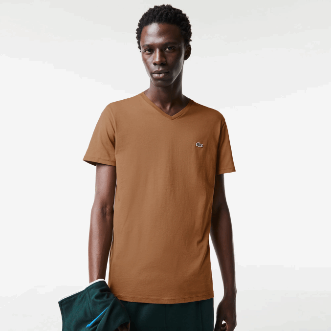 marrón z0w VVL0A613 hombres Lacoste playera de punto de algodón pima con cuello en V