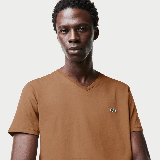 marrón z0w VVL0A613 hombres Lacoste playera de punto de algodón pima con cuello en V