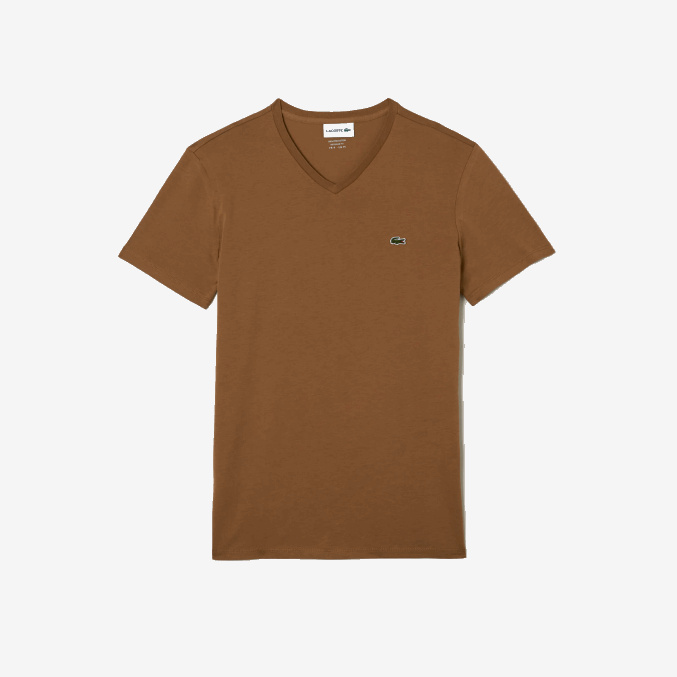 marrón z0w VVL0A613 hombres Lacoste playera de punto de algodón pima con cuello en V