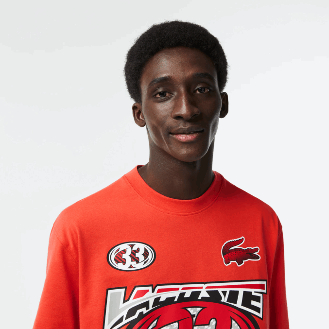 naranja 02k VVL0A145 hombres Lacoste playera holgada con estampado de jersey de algodón