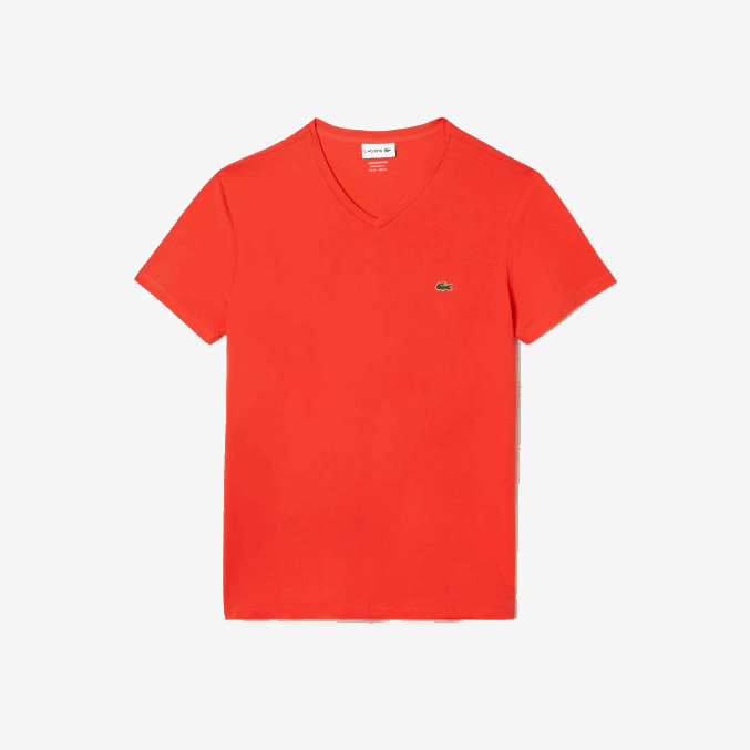 naranja 02k VVL0A39 hombres Lacoste playera de punto de algodón pima con cuello en V