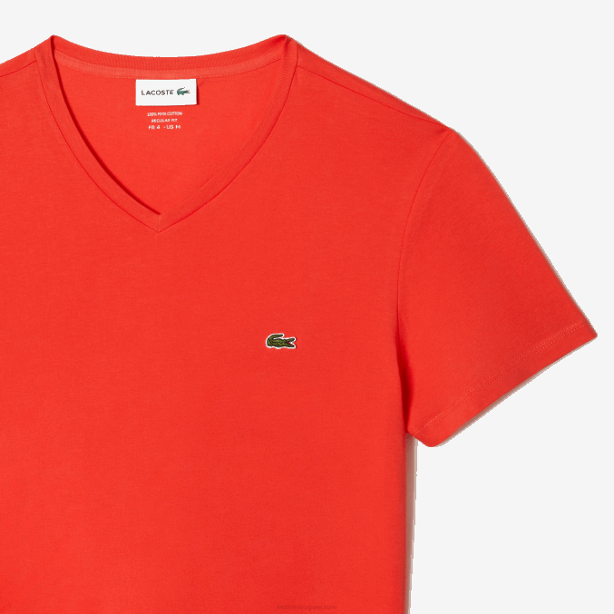naranja 02k VVL0A39 hombres Lacoste playera de punto de algodón pima con cuello en V