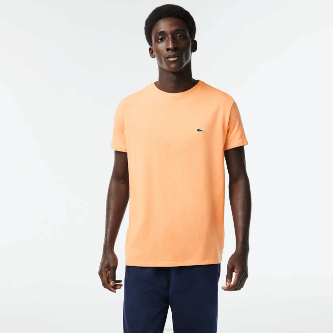 naranja claro heb VVL0A62 hombres Lacoste camiseta de punto de algodón pima con cuello redondo