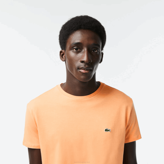 naranja claro heb VVL0A62 hombres Lacoste camiseta de punto de algodón pima con cuello redondo