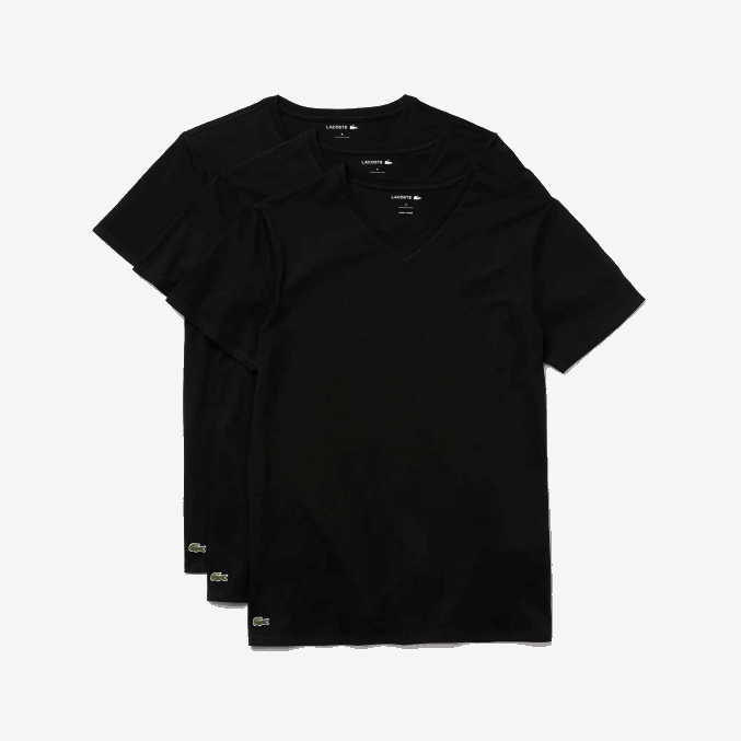 negro 031 VVL0A1336 hombres Lacoste Pack de 3 camisetas de salón de algodón con cuello de pico