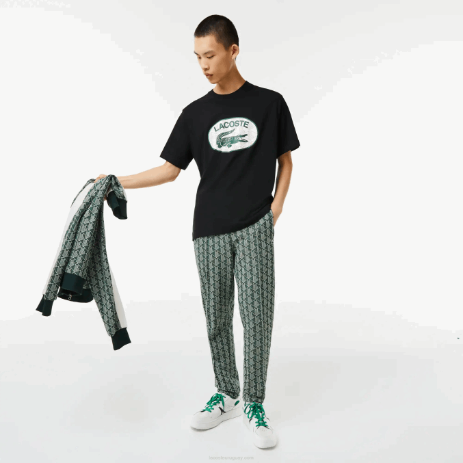 negro 031 VVL0A578 hombres Lacoste playera regular fit con monograma de la marca