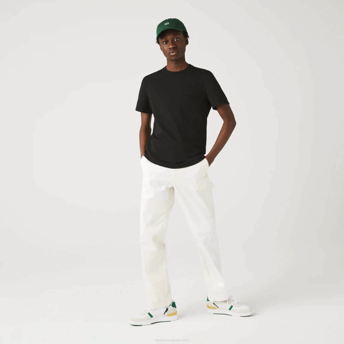 negro 031 VVL0A640 hombres Lacoste camiseta de mezcla de piqué de algodón orgánico con cuello redondo