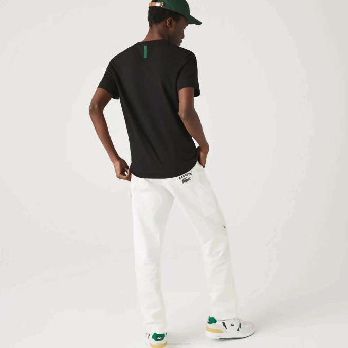 negro 031 VVL0A640 hombres Lacoste camiseta de mezcla de piqué de algodón orgánico con cuello redondo