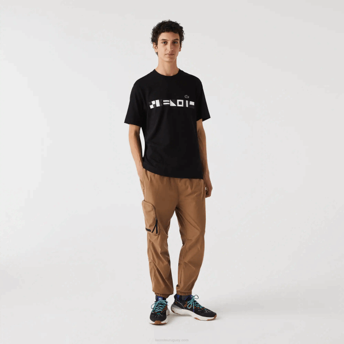 negro 031 VVL0A662 hombres Lacoste playera con estampado de corte holgado