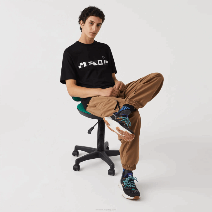 negro 031 VVL0A662 hombres Lacoste playera con estampado de corte holgado