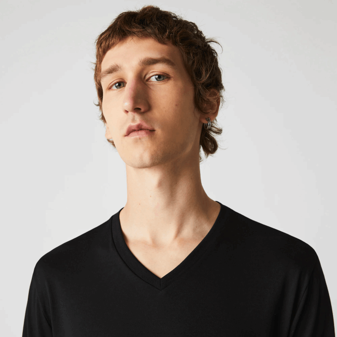 negro 031 VVL0A676 hombres Lacoste playera de punto ligero de algodón pima con cuello en V