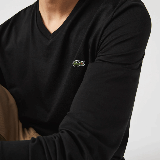 negro 031 VVL0A676 hombres Lacoste playera de punto ligero de algodón pima con cuello en V