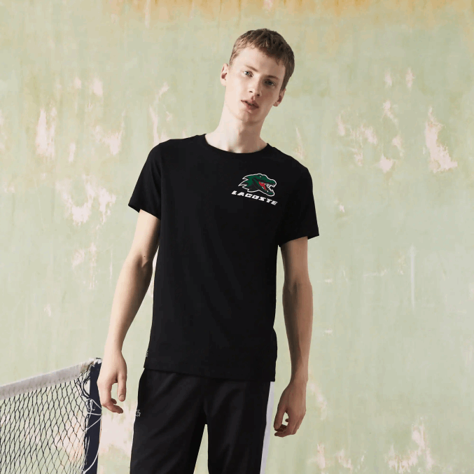 negro 031 VVL0A682 hombres Lacoste camiseta de tenis sport con estampado de cocodrilo
