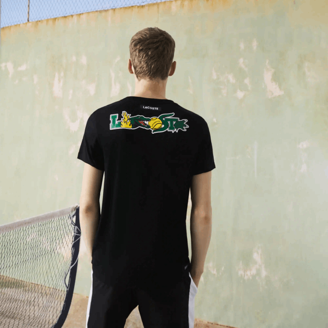 negro 031 VVL0A682 hombres Lacoste camiseta de tenis sport con estampado de cocodrilo