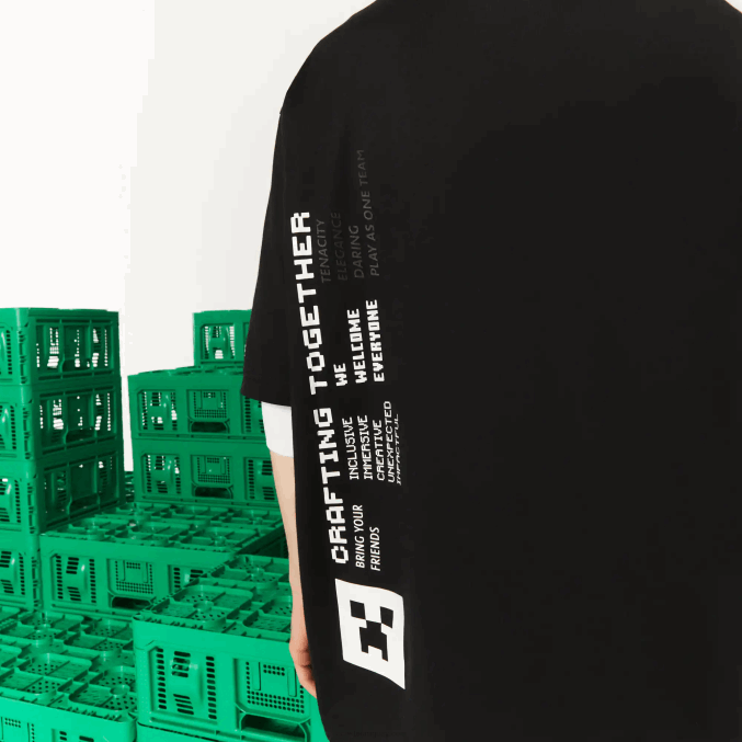 negro 031 VVL0A852 hombrescamiseta de corte holgado de algodón orgánico lacoste x minecraft