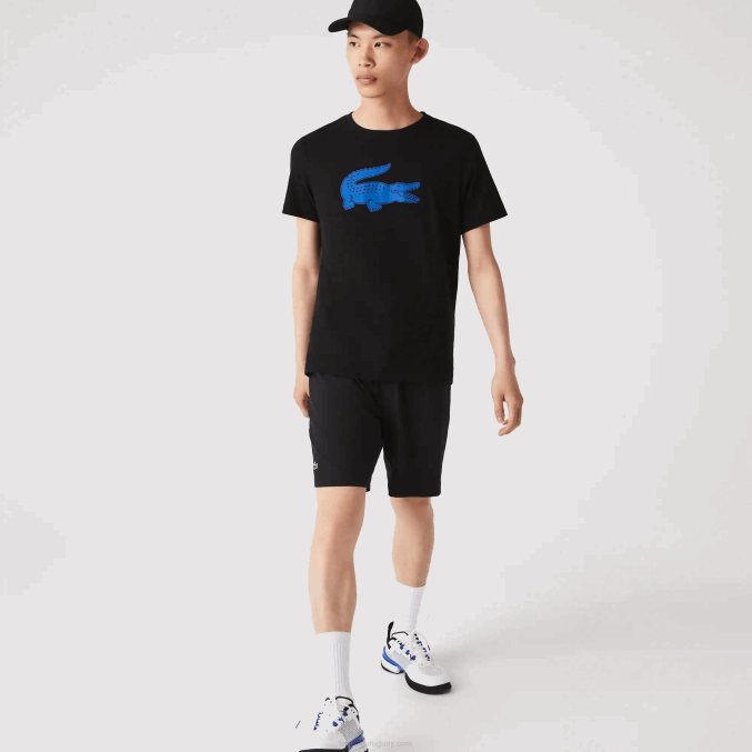 negro azul 985 VVL0A836 hombres Lacoste Camiseta deportiva de punto transpirable con estampado de cocodrilo en 3D