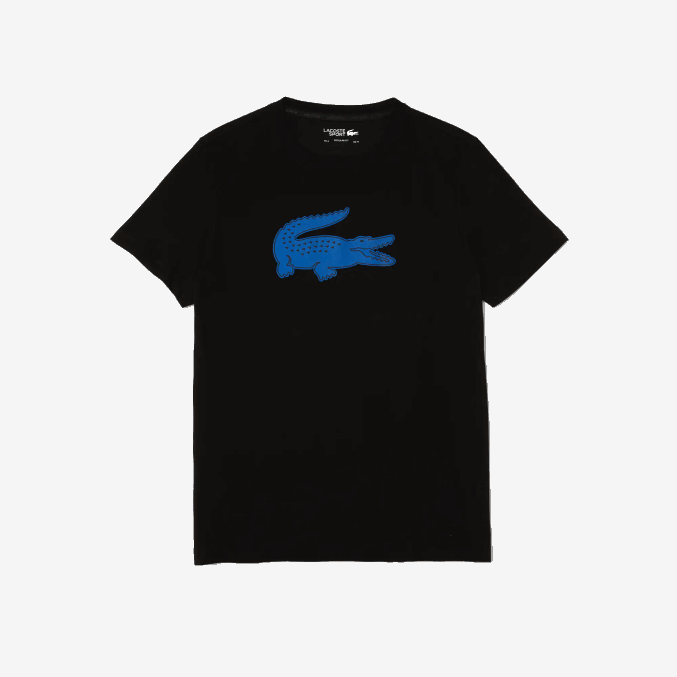 negro azul 985 VVL0A836 hombres Lacoste Camiseta deportiva de punto transpirable con estampado de cocodrilo en 3D