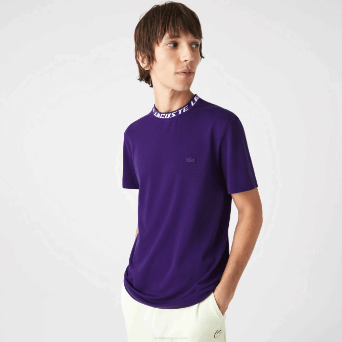 púrpura pfn VVL0A210 hombres Lacoste camiseta regular fit con logo en el cuello