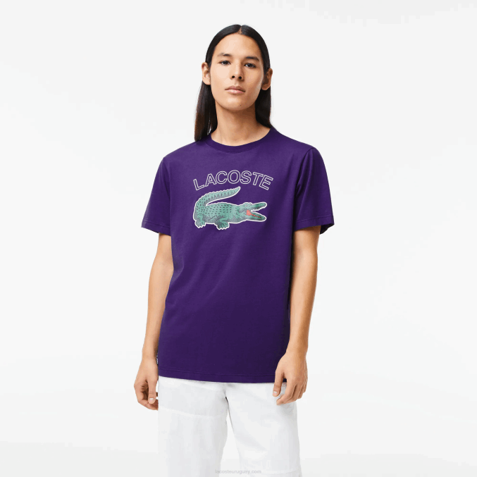 púrpura pfn VVL0A839 hombres Lacoste camiseta sport con estampado de cocodrilo