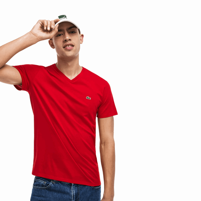 rojo 240 VVL0A617 hombres Lacoste playera de punto de algodón pima con cuello en V