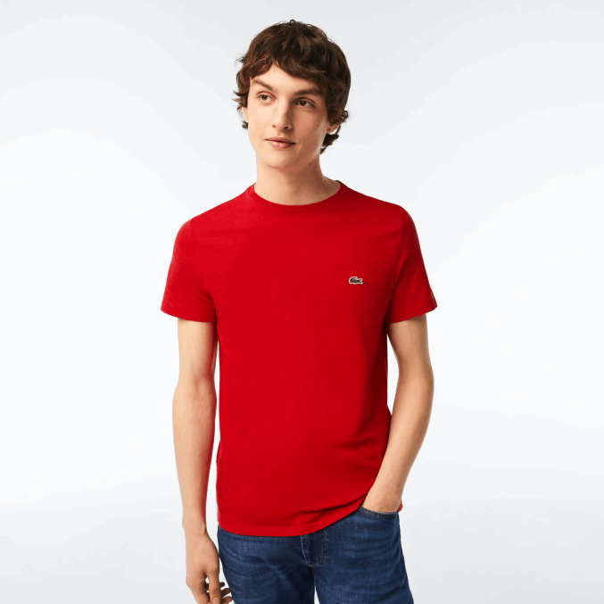 rojo 240 VVL0A664 hombres Lacoste camiseta de punto de algodón pima con cuello redondo
