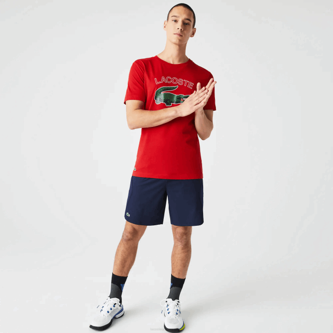 rojo 240 VVL0A841 hombres Lacoste camiseta sport con estampado de cocodrilo