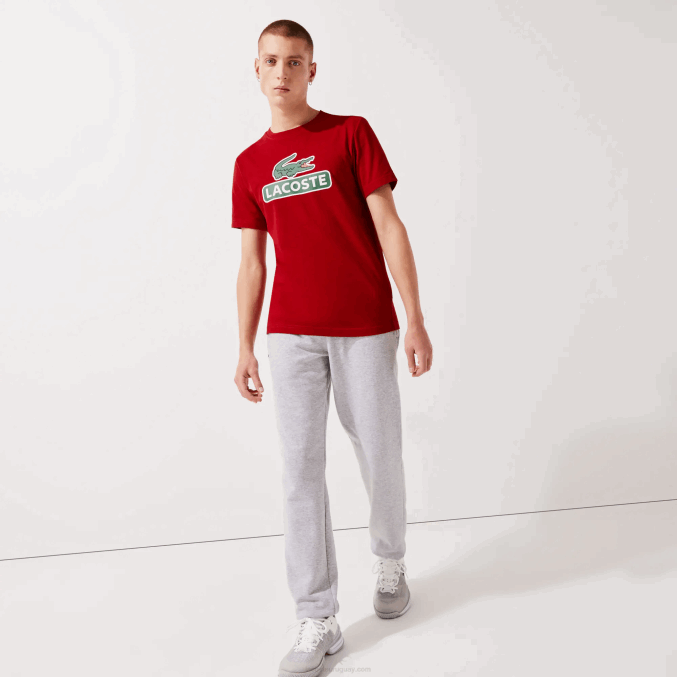 rojo 5sx VVL0A930 hombres Lacoste playera transpirable con logo estampado deportivo