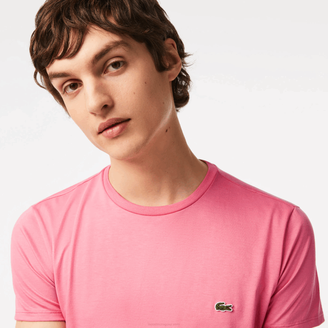 rosa 2r3 VVL0A54 hombres Lacoste camiseta de punto de algodón pima con cuello redondo