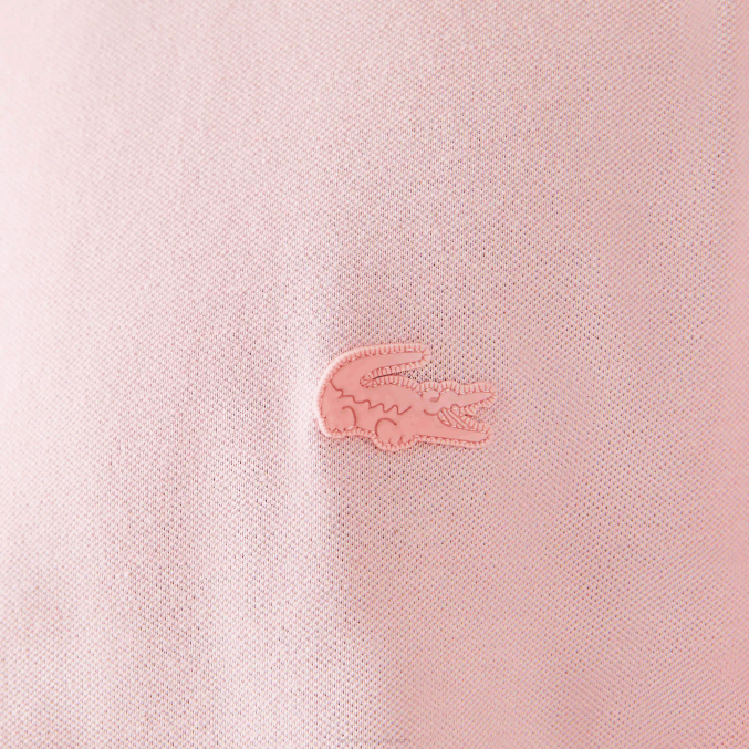 rosa VVL0A638 hombres Lacoste camiseta de algodón orgánico elástico con cuello redondo y estampado de cocodrilo