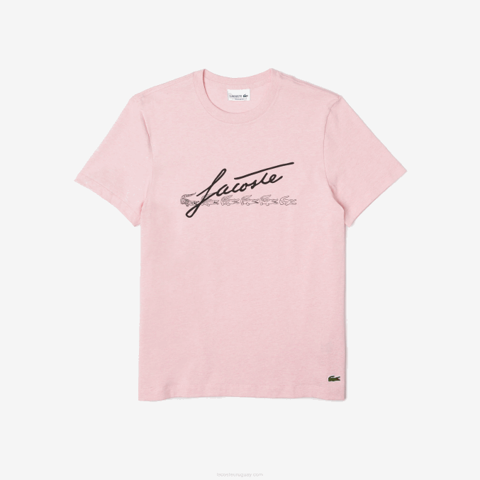 rosa VVL0A763 hombres Lacoste camiseta de algodón con cuello redondo y estampado de cocodrilo