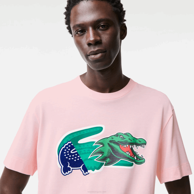 rosa claro t03 VVL0A610 hombres Lacoste camiseta oversize con cocodrilo