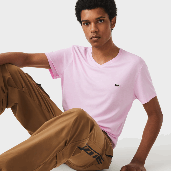 rosa z4h VVL0A615 hombres Lacoste playera de punto de algodón pima con cuello en V