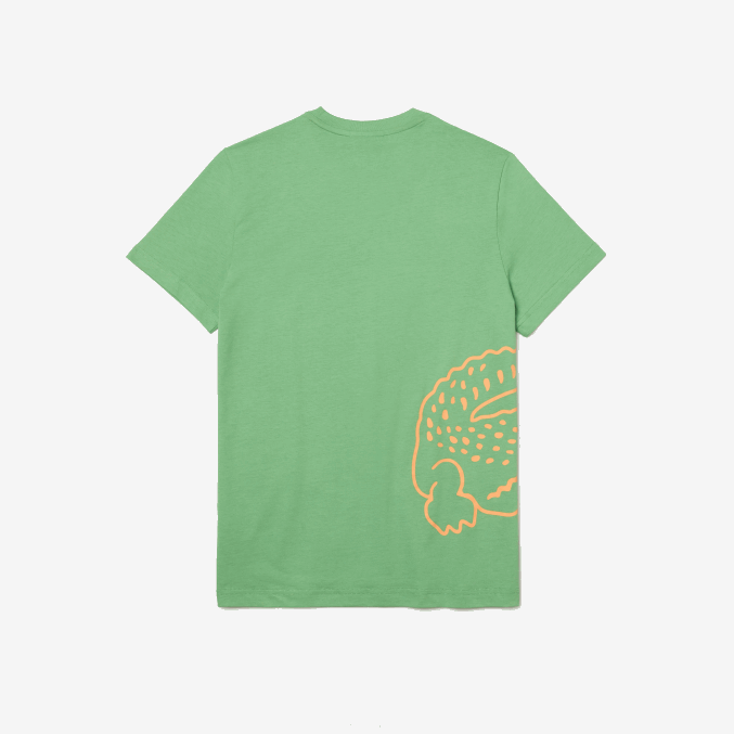 ttf verde VVL0A904 hombres Lacoste camiseta de algodón orgánico con estampado de cocodrilo y cuello redondo
