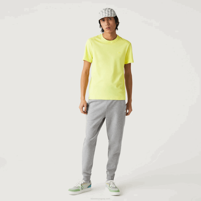 tuk amarillo llamativo VVL0A641 hombres Lacoste camiseta de mezcla de piqué de algodón orgánico con cuello redondo