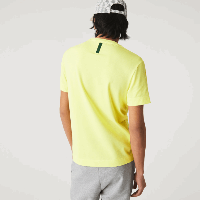 tuk amarillo llamativo VVL0A641 hombres Lacoste camiseta de mezcla de piqué de algodón orgánico con cuello redondo