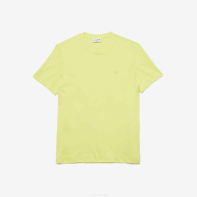 tuk amarillo llamativo VVL0A641 hombres Lacoste camiseta de mezcla de piqué de algodón orgánico con cuello redondo