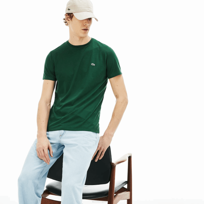 verde 132 VVL0A618 hombres Lacoste camiseta de punto de algodón pima con cuello redondo