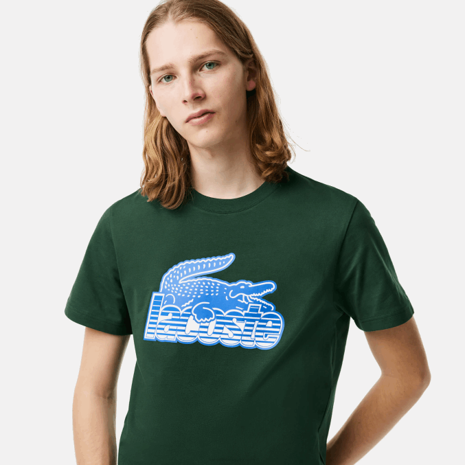 verde 132 VVL0A65 hombres Lacoste playera con estampado de jersey de algodón