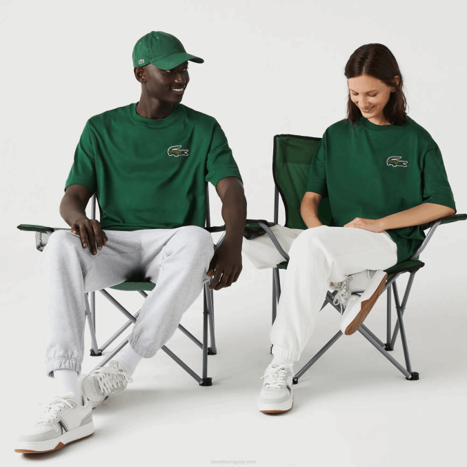 verde 132 VVL0A77 hombres Lacoste camiseta holgada de algodón orgánico con cocodrilo grande