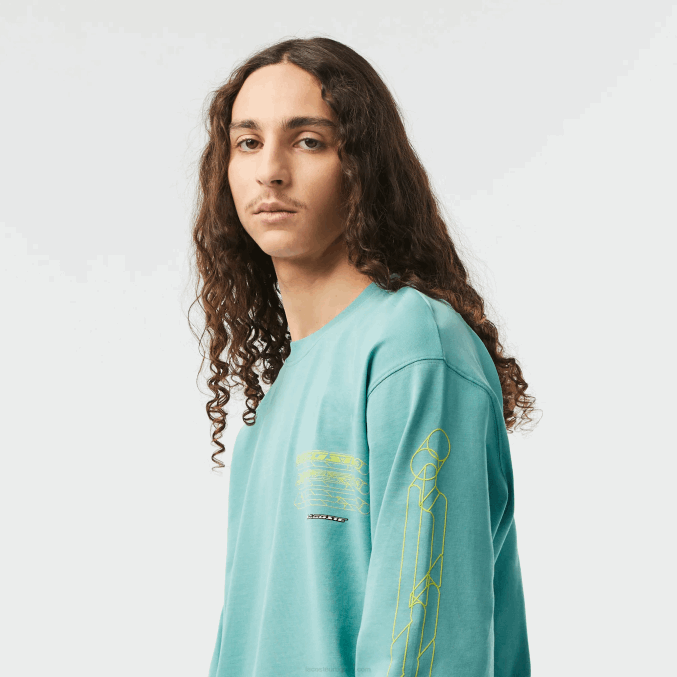 verde 3a4 VVL0A177 hombres Lacoste camiseta holgada de manga larga de jersey de algodón