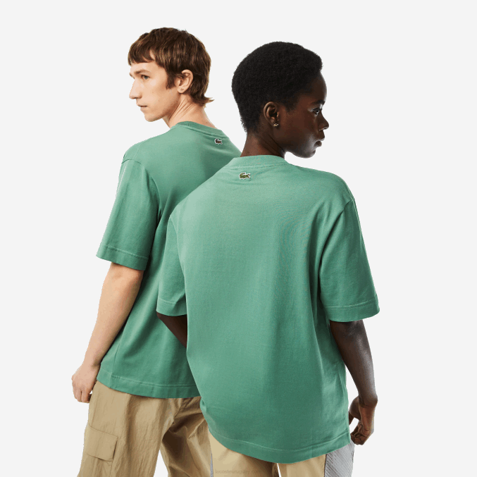 verde caqui kx5 VVL0A125 hombres Lacoste camiseta holgada de algodón orgánico con cocodrilo grande