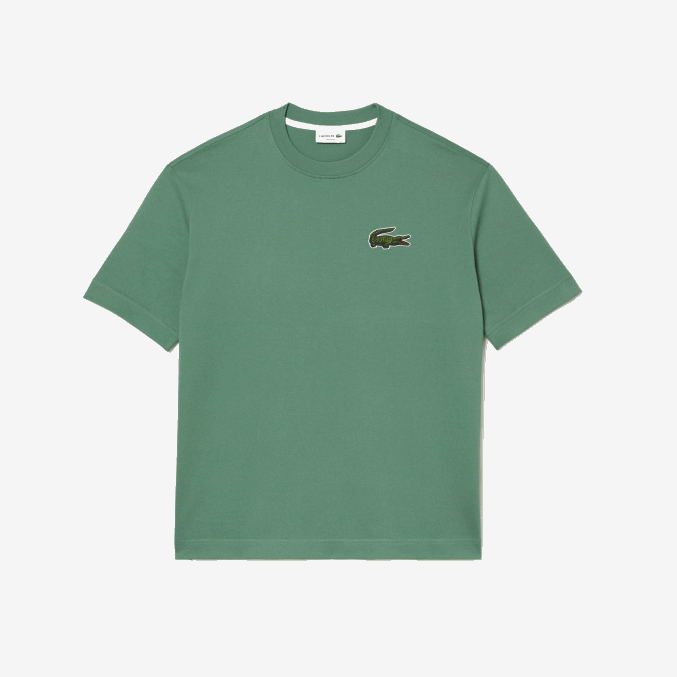 verde caqui kx5 VVL0A125 hombres Lacoste camiseta holgada de algodón orgánico con cocodrilo grande