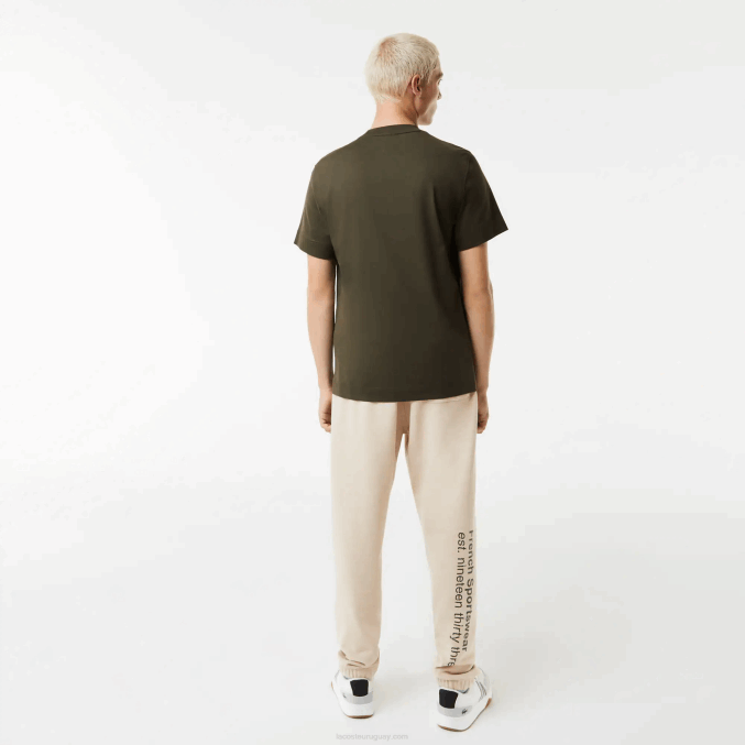 verde caqui s7t VVL0A567 hombres Lacoste camiseta regular fit de algodón con letras en contraste