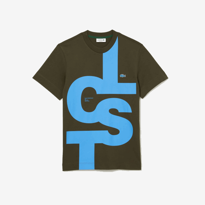 verde caqui s7t VVL0A567 hombres Lacoste camiseta regular fit de algodón con letras en contraste