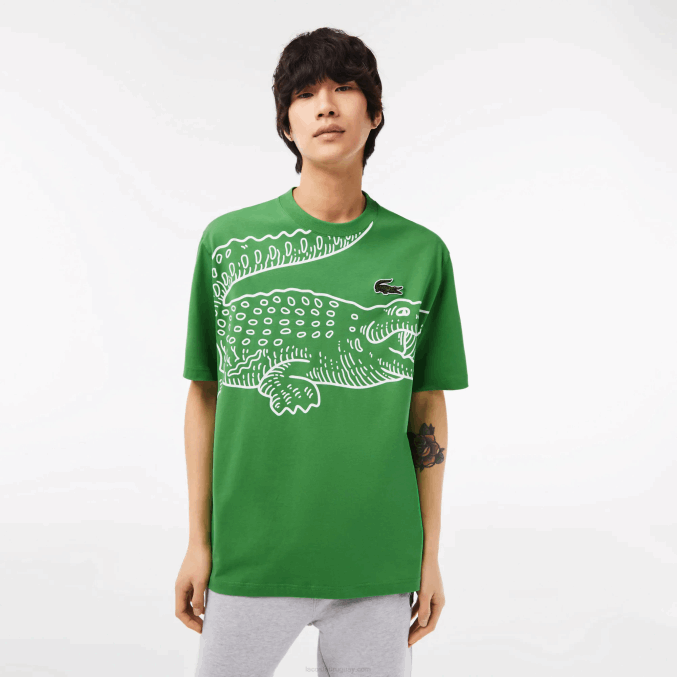 verde l94 VVL0A256 hombres Lacoste camiseta holgada con cuello redondo y estampado de cocodrilo