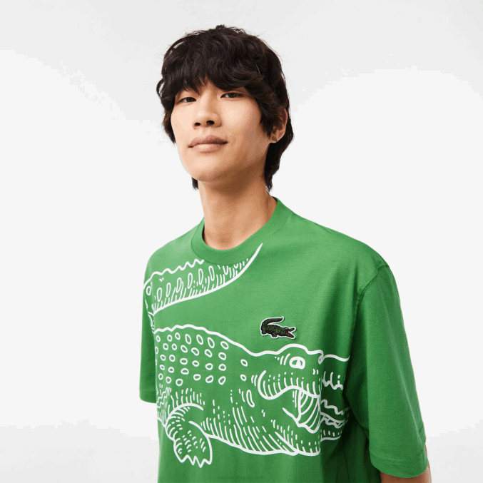 verde l94 VVL0A256 hombres Lacoste camiseta holgada con cuello redondo y estampado de cocodrilo