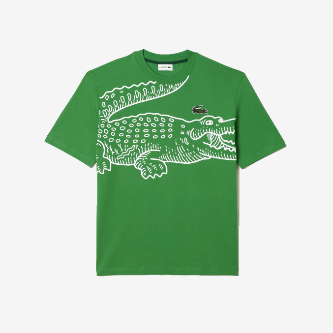verde l94 VVL0A256 hombres Lacoste camiseta holgada con cuello redondo y estampado de cocodrilo