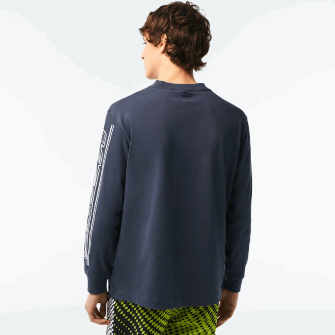 xie azul VVL0A148 hombres Lacoste camiseta holgada de manga larga estampada